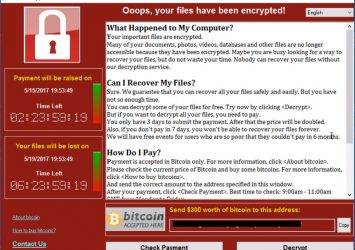 Schermata del ransomware "WannaCry"