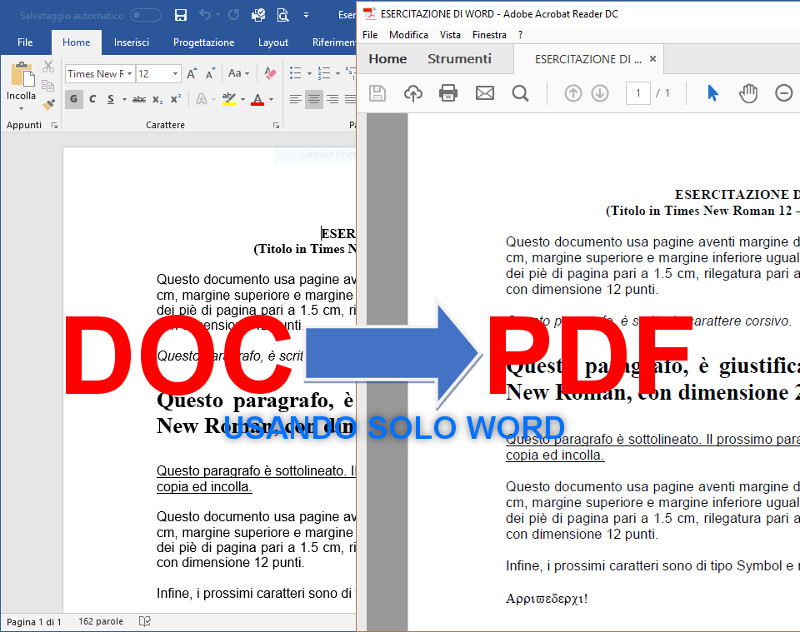Convertire un file di Word in PDF