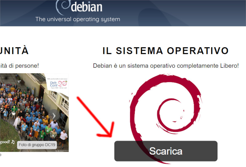 Homepage del sito Debian