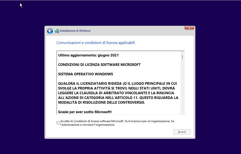 Contratto di licenza di Windows 11